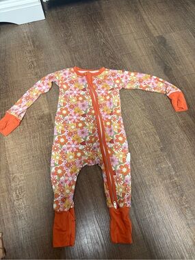 Kids Floral Zip-Front One-Piece in Orange and Pink